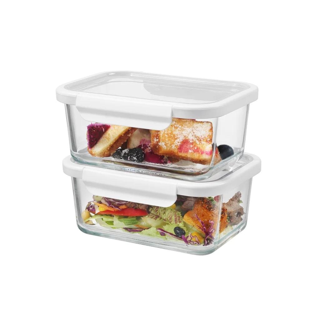 4PC Rectangle Glass Food Storage Containers Airtight Tritan Lid Microwave Freezer Dishwasher Safe Stackable BPA Free