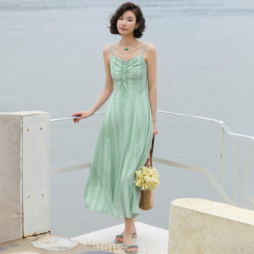 Laengsseon Ls_Green Striped Long Dress