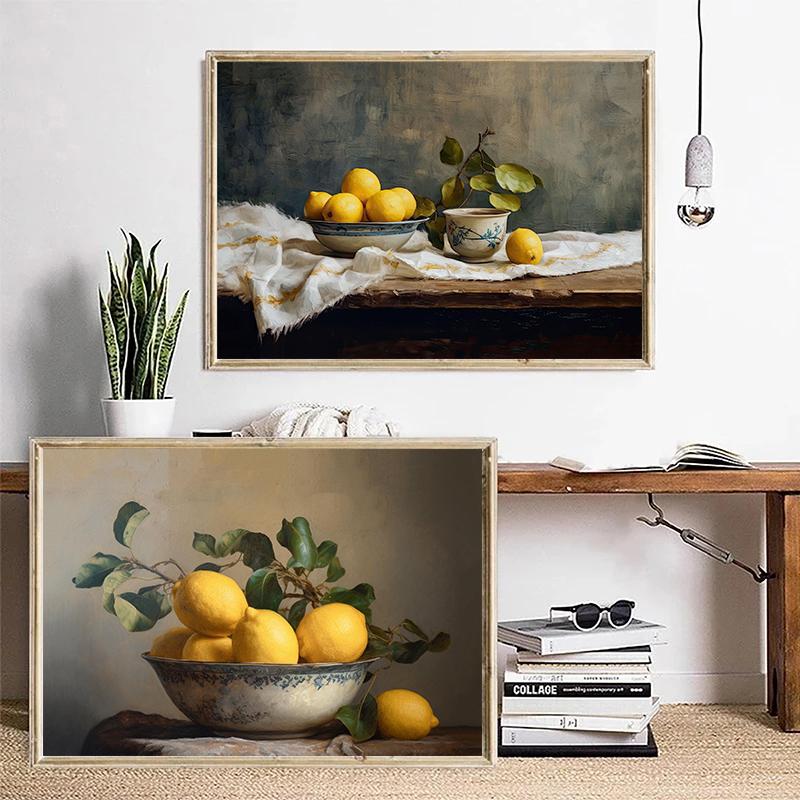 Vintage Country Kitchen Strawberry Lemon Fruit Still Life Posters Prints Canvas Painting Wall Art Picture Living Room Home Decor