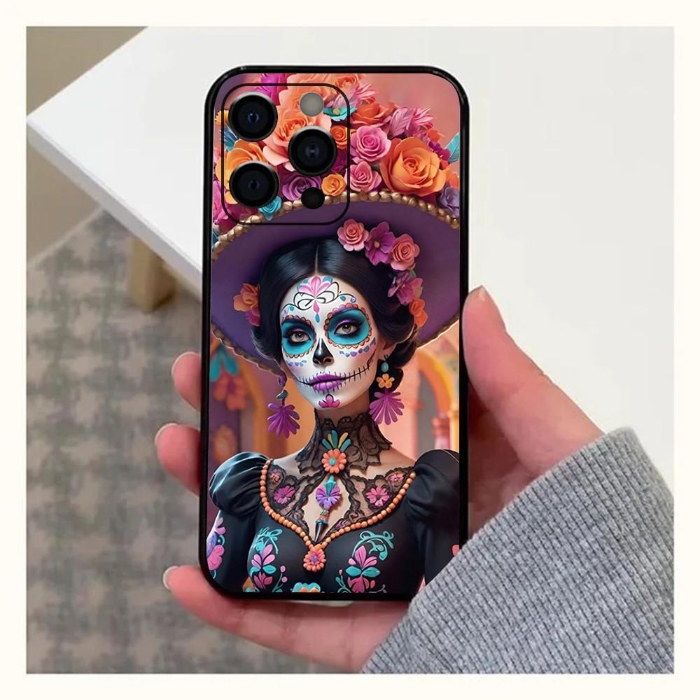 

Mexican Catrina Skull Girl Phone Case For Apple iPhone 15,14,13,12,11,Pro,X,XS,Max,XR,Plus,Mini Soft Black Cover iPhone15