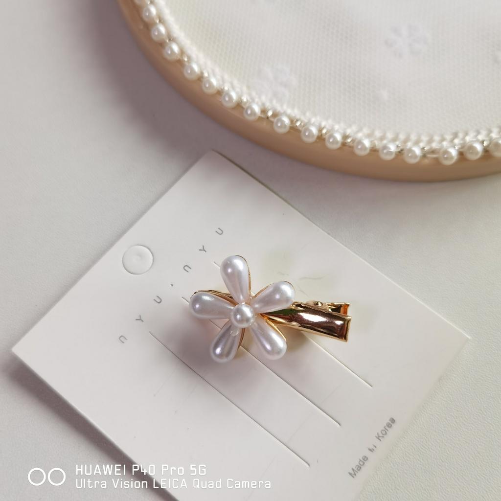 French girl mini pearl flower hairpin, Korean chic gentle retro bangs hairpin hair accessories