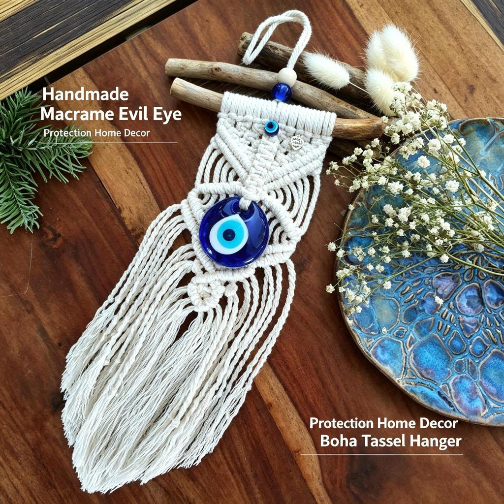 Turkish Evil Eye Macrame Wall Hanging Hand Woven Cotton Tassel Boho Decor