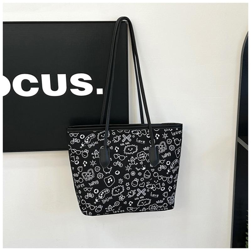 

Summer new casual versatile large-capacity student class tote bag shoulder bag graffiti canvas bag women чёрный