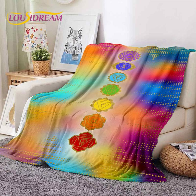 3D Yoga Meditation Rainbow 7 Chakra HD Soft Flannel Blankets,Throw Blanket Comfortable Blanket for Picnic Beds Home Bedroom Gift