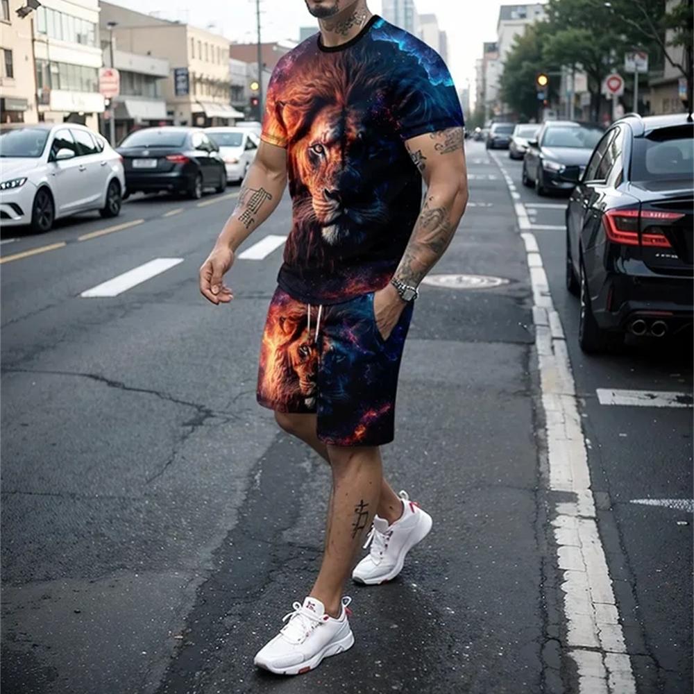 New3D printed men's short sleeved T-shirt and shorts set casual and youthful quality summer street vacation domineering clothing