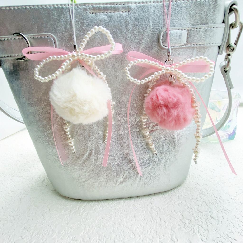 Fashion Phone Pendant Pearls Bowknot Phone Charm Bead Bowknot Charm Suitable for Keychain Handbag Phone Accessory