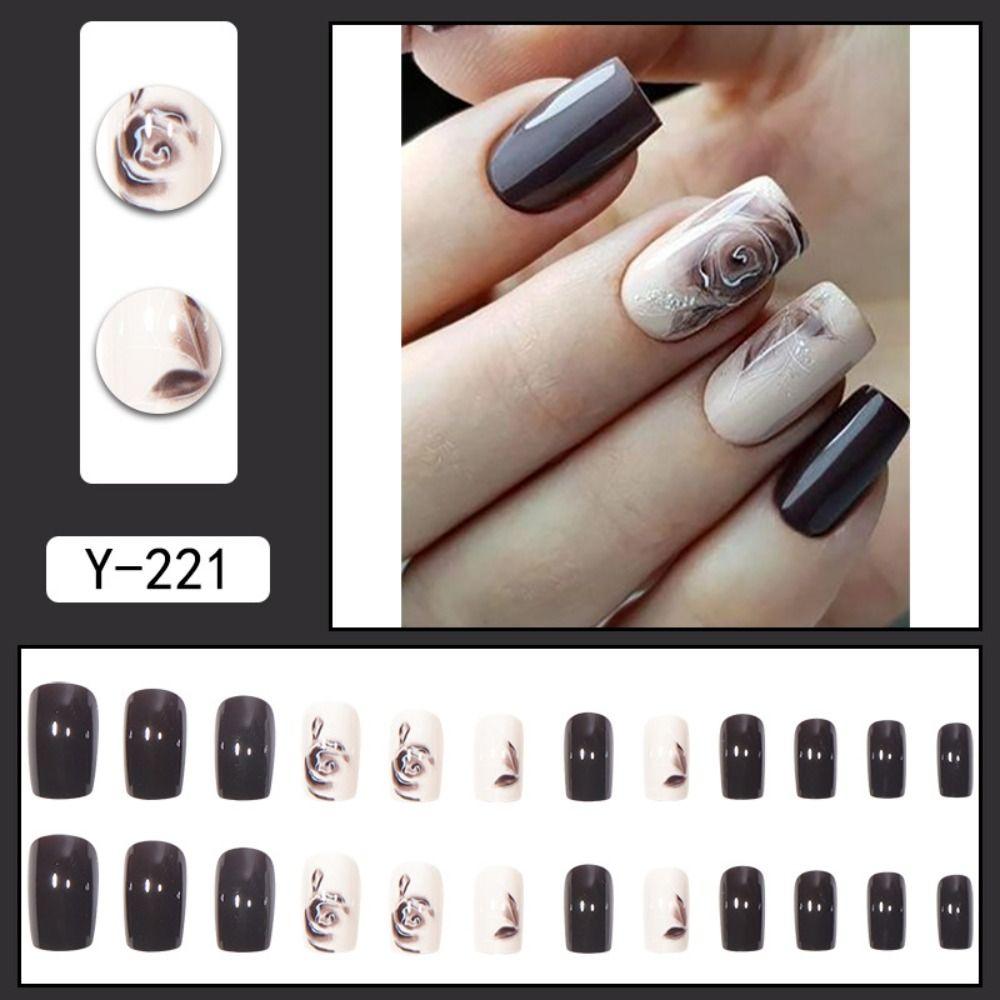 Faux Fingernails False Nail Wearable Manicure Press On Nails Fashion French Fake Nails  Women