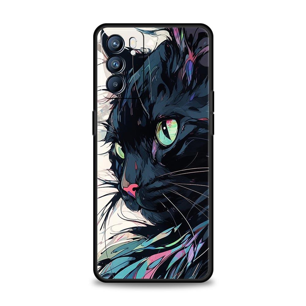 Case For Oppo A54 A53 A52 A9 A15 A95 A17 A16 A76 A74 Find X6 X5 Reno8 Reno7 Reno6 Pro 5G Cover Cartoon Lovely Cat Art Fashion