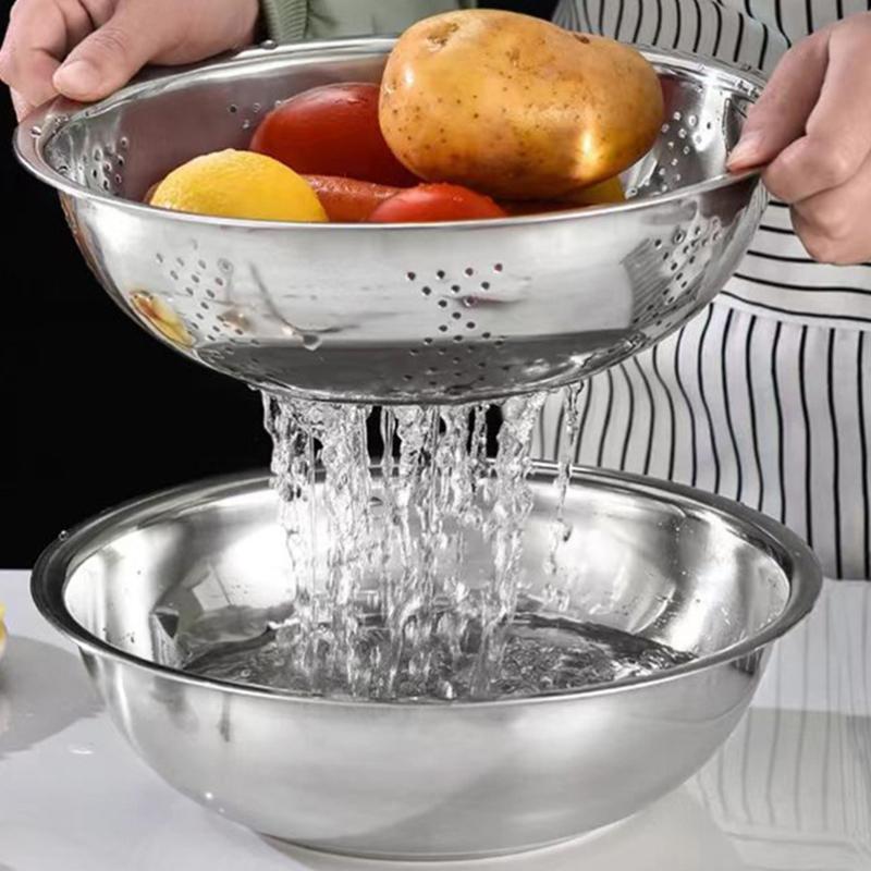 Stainless Steel Drain Basket 3 In 1 Colanders Basin Multifunct Vegetable Slicer Grater Thickened Drainage Basin Kitchen Tool New
