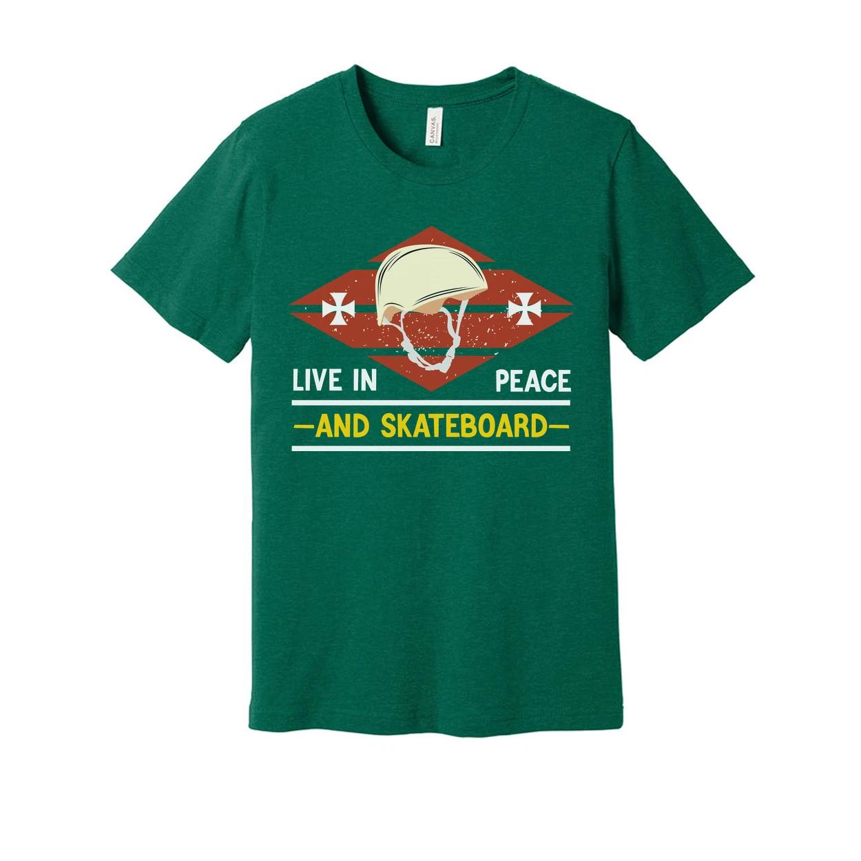 

Unisex Skateboard T Shirt With Vintage Helmet Graphic And Live In Peace And Skat S