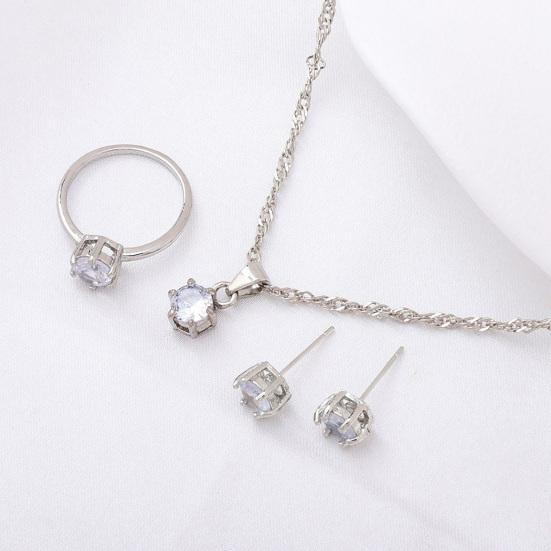 4Pcs/Set Bridal Jewelry Set Inlaid Necklace Sparkling Rhinestones Earrings