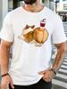 Men Lovely Corgi Puppy Coffee Cup Cartoon Graphic Cotton Short Sleeve Tee Crew Neck Soft Male S
