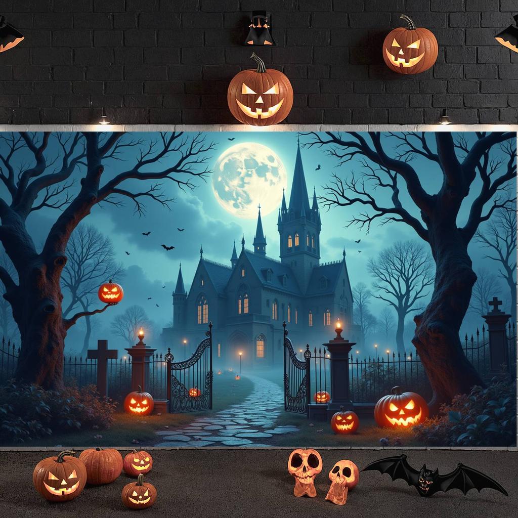 Feiertagsdekoration Mondnacht Halloween-Banner Süßes oder Saures Banner Dunkelblaue Farbe Gruseliges Banner Für Community-Event Themenbezogen