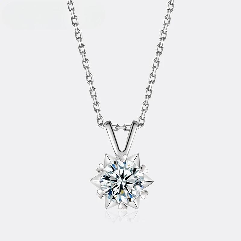Moissanite Women s Necklace Pure Silver Snowflake Simulation Diamond Pendant Wedding High-end Jewelry серебряный