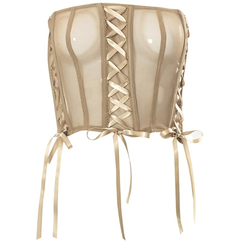 Vest Tops For Women Sexy See Through Bustier Corset Strapless Crop Tops Boned Corset Sexy Tube Top Perspective Style
