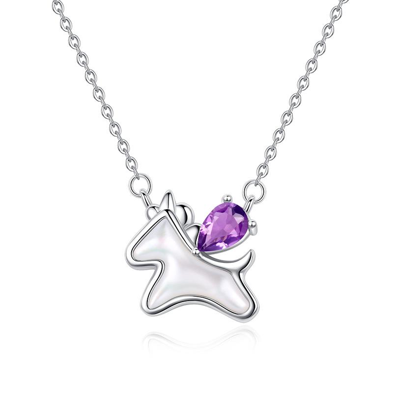 Unicorn S925 sterling silver necklace does not fade female, natural light luxury fashion gift colored treasure spar collarbone chain