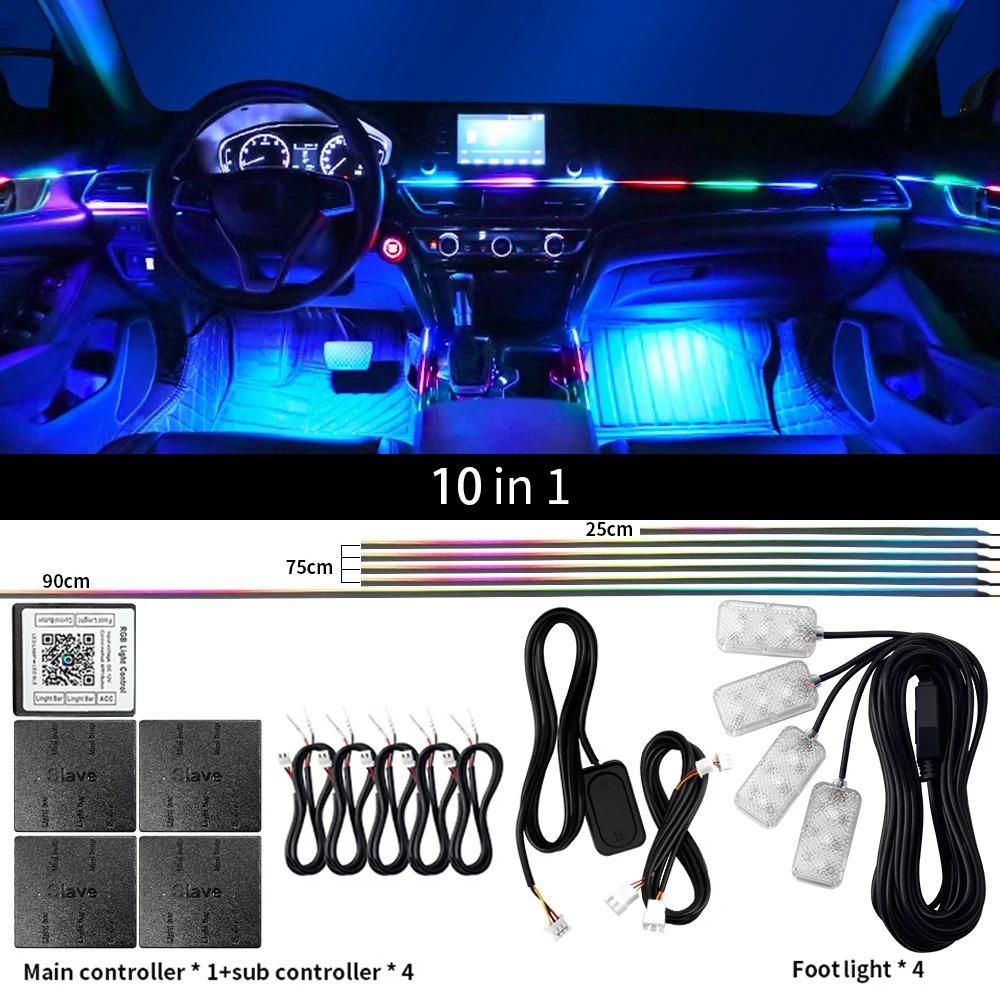 LED Symphony Ambient Lights RGBIC Car Interior Decor Light Strip App Control Music Sync Light Strip Decorations Atmosphere Lamp