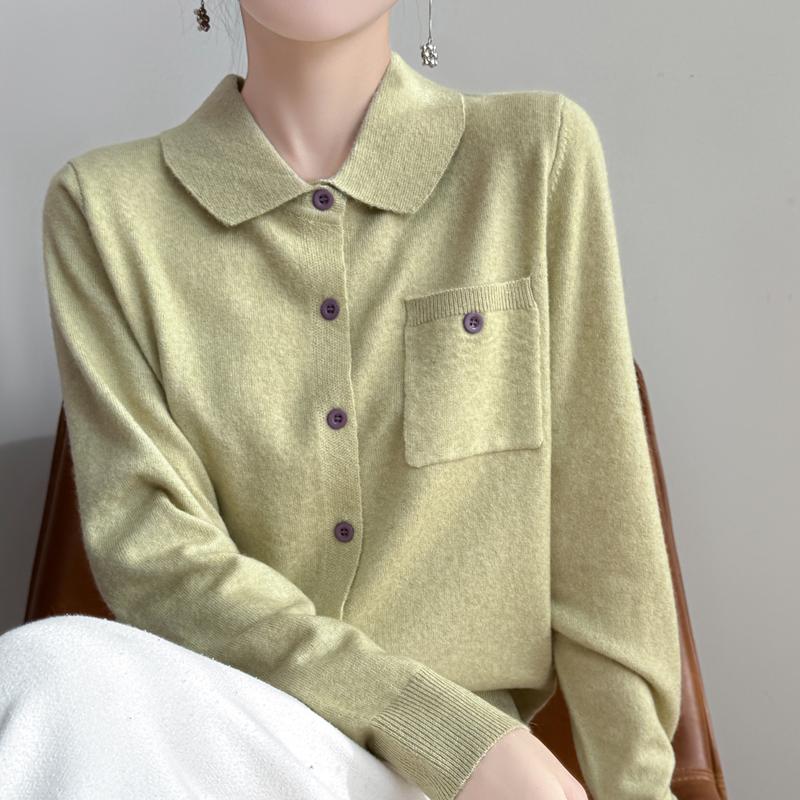 

Женский кардиган Qinghe Cashmere из 30% кашемира - Мягкий и теплый свитер из шерстяной смеси L зелёный