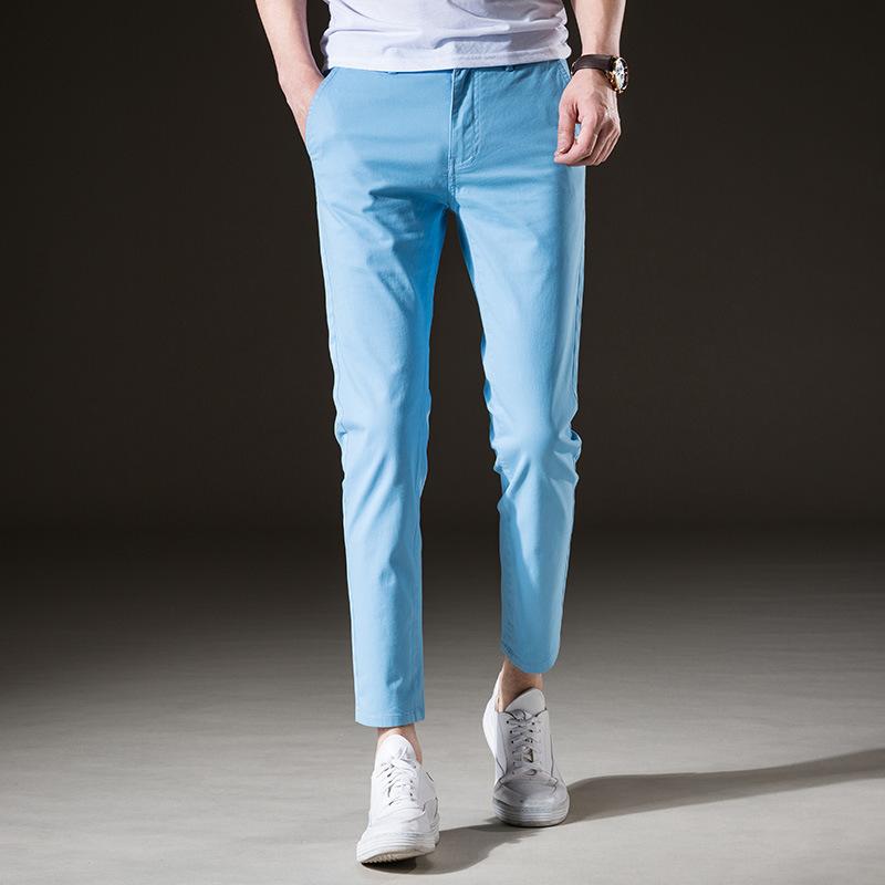 2024 Spring Pants Men's Tight Fit Business Casual Youth Korean Edition Slim Fit Small Leg Pants Elastic Men's Nine Point Pants