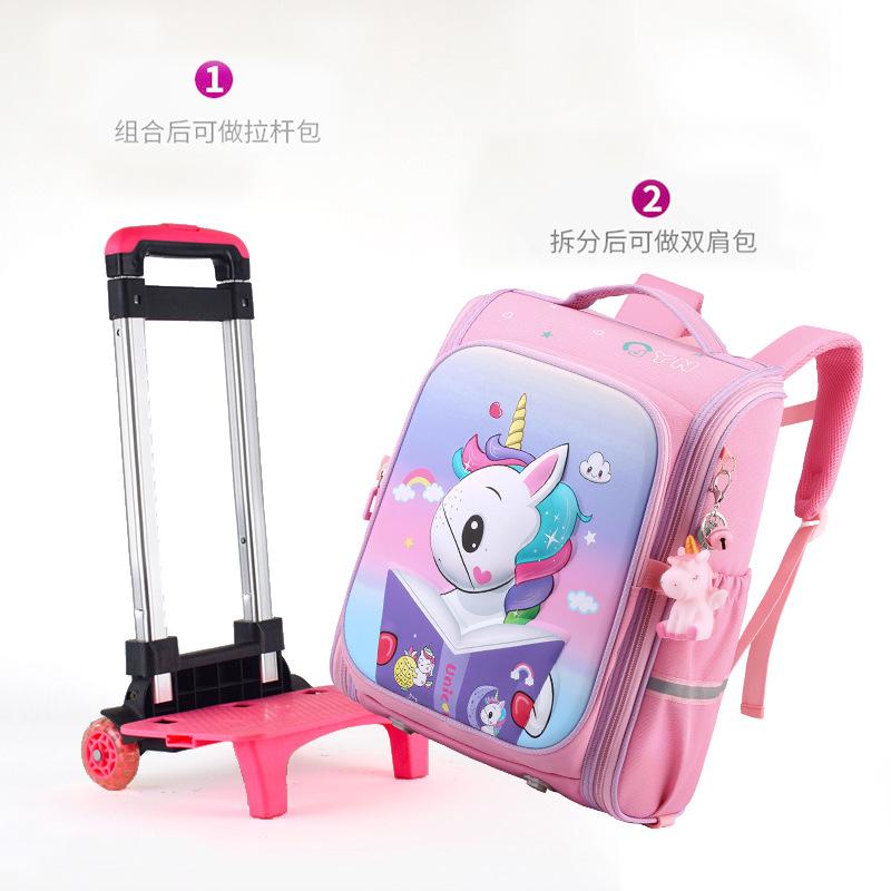 

Детская начальная школа девочка милый мультяшный высококлассный облегчающий нагрузку на колесиках ученический плечевой рычаг школьный портфель шесть колес with pendant