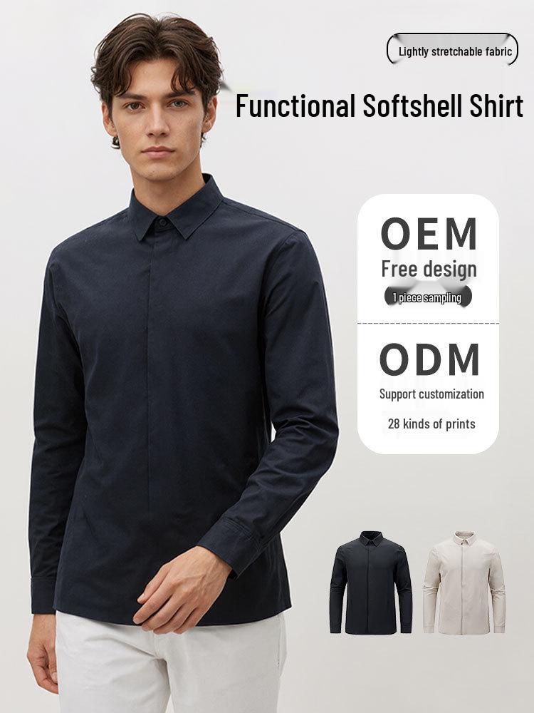 

2026 Men s Functional Softshell Polo Shirt - Solid Color Business Commute, Casual Long Sleeve with Printed Logo S чорний