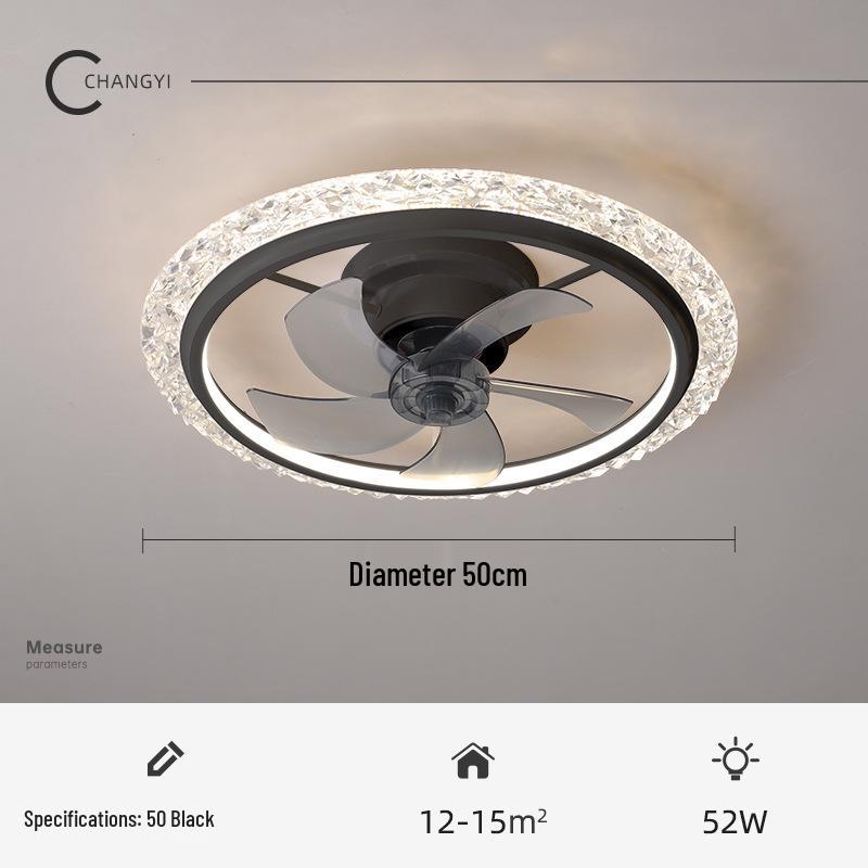 Modern Minimalist LED Crystal Ceiling Fan with 360° Rotation for Bedroom and Study