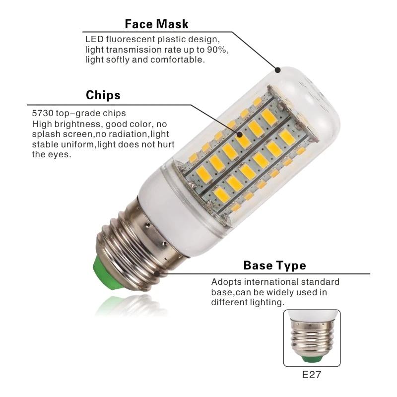 E27 Screw LED Corn Super Bright Light Bulb 72 LED SMD 5730 Light Bulb 220V Fixture Home Chandelier Candle Light Bulb Set of Two