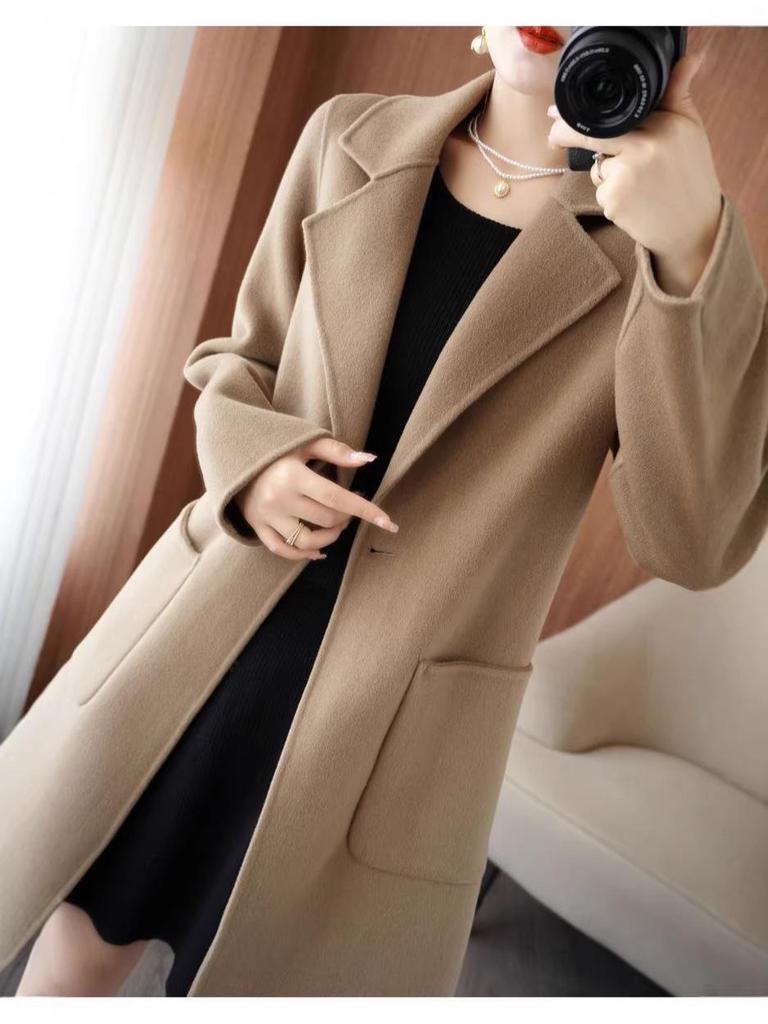 Cappotto Donna Mezzalunghezza Double-Sided in Cashmere, Collezione Autunno/Inverno 2025, Capospalla Puro Lana Taglie Petite & Plus