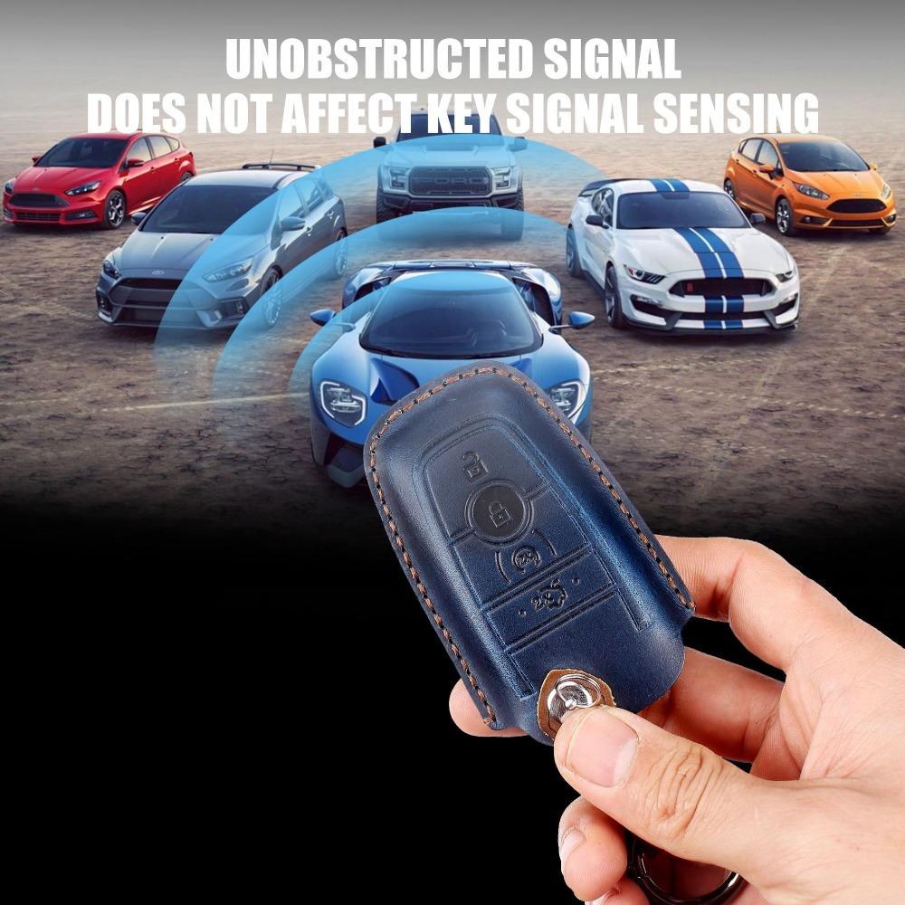 Premium Leather Key Case for Lincoln Ford Raptor Explorer Edge F150 Expedition Rugged Cowhide Cover