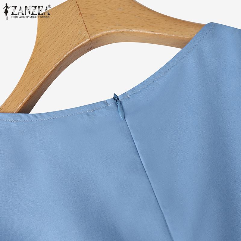 ZANZEA Women Casual Crpchet Patchwork Round Neck Summer Short Sleeve Blouse