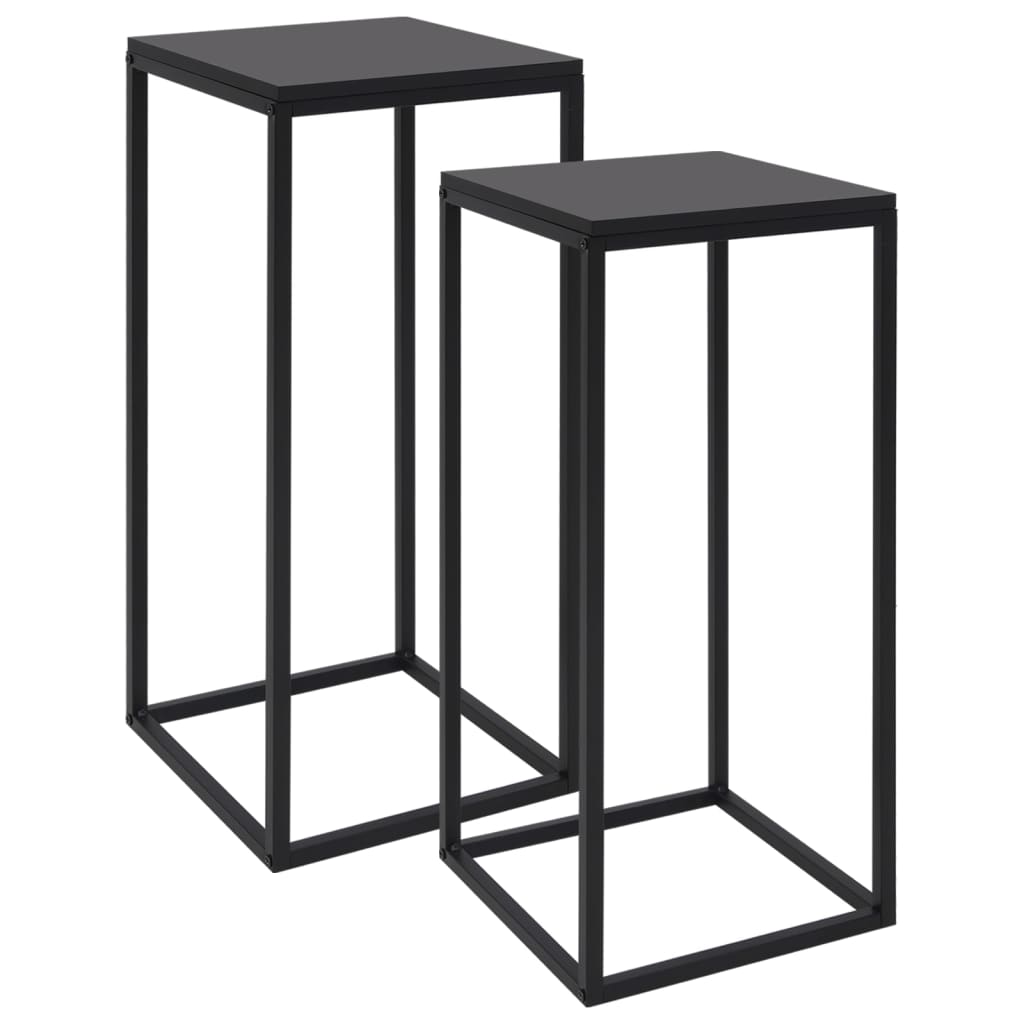  Side Tables, 2 Pcs, Black, Steel