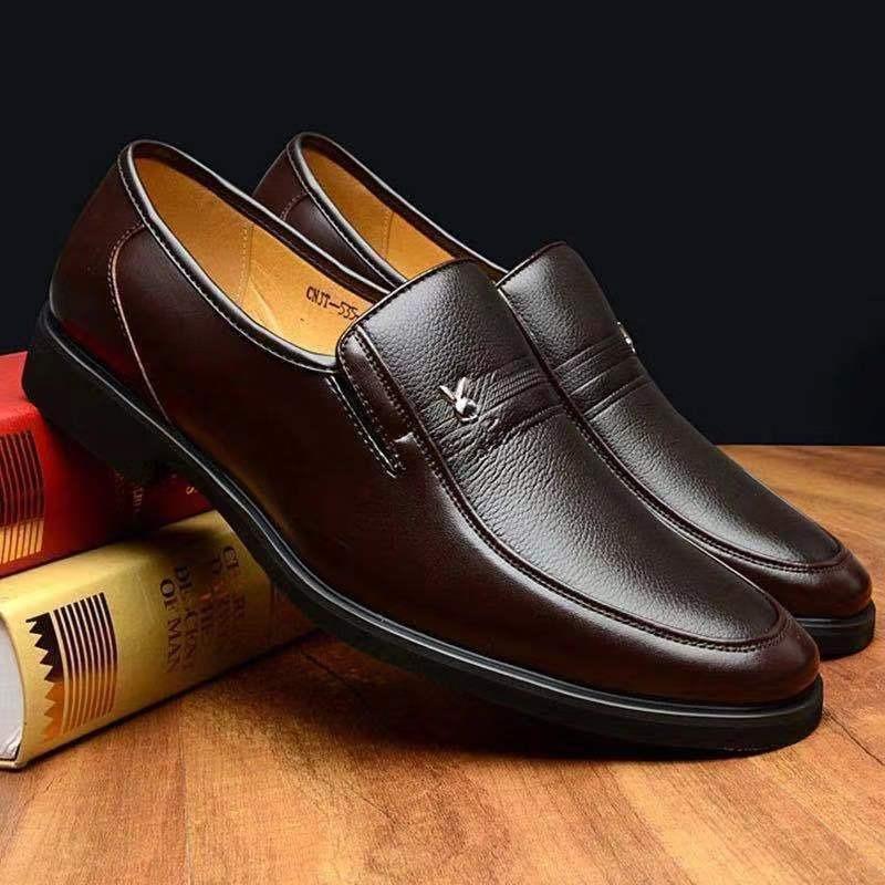 

[] New men s leather shoes business casual real soft leather shoes non-slip soft sole middle-aged and elderly father shoes 38