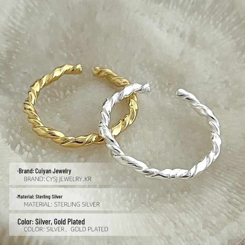 Cui Yan S925 Sterling Silver Korean Twist Knot Minimalist Adjustable Ring for Women