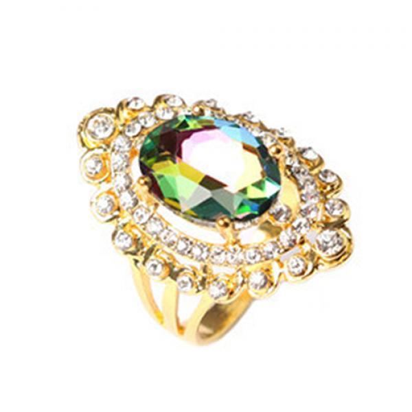 Women Rainbow Color Big Ellipse Glass Rhinestone Hollow Party Ring Gift Jewelry