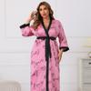 Plus Size Womens Satin Robe With Heart Love Print V-Neck Comfortable Lounge Wear Home Or Light Outings