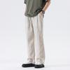 New Trendy Brand Cotton and Linen Casual Pants Men's Summer Fashion Loose and Versatile Straight Trousers Apricot