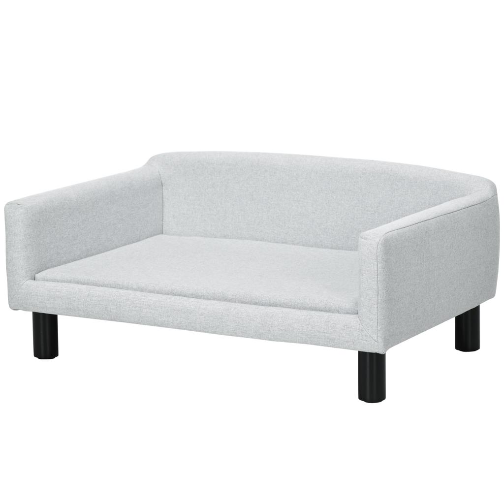 PawHut Dog Sofa Dog Bed Dog Couch Made of Velvet with Backrest, Wooden Legs, Cat Sofa for Medium Dogs 82 X 54 X 36 Cm Light Grey