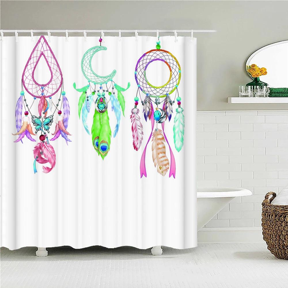 Colorful Feathers Shower Curtain Bathroom Waterproof Polyester Multi-size Bohemian 3D Printing Curtains for Bathroom Shower