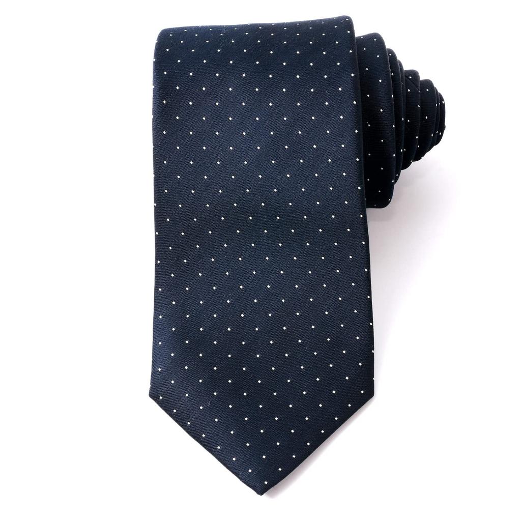 [Michiko London] Brand Necktie, Made In Japan, 100% Silk, Jacquard Weave, Pin Dot Pattern (Pattern A: Navy)
