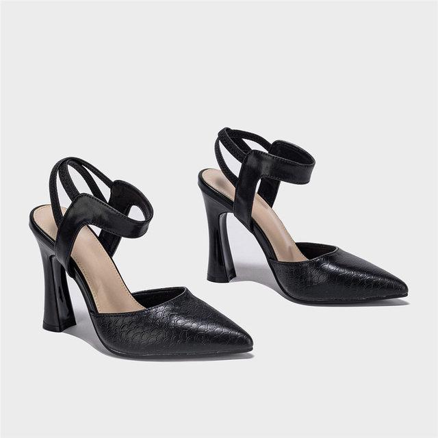

Брендовые женские летние черные туфли Sanke Veins с острым носком больших размеров, модные туфли с ремешком на щиколотке, современные женские туфли-лодочки на высоком каблуке 7 чёрный