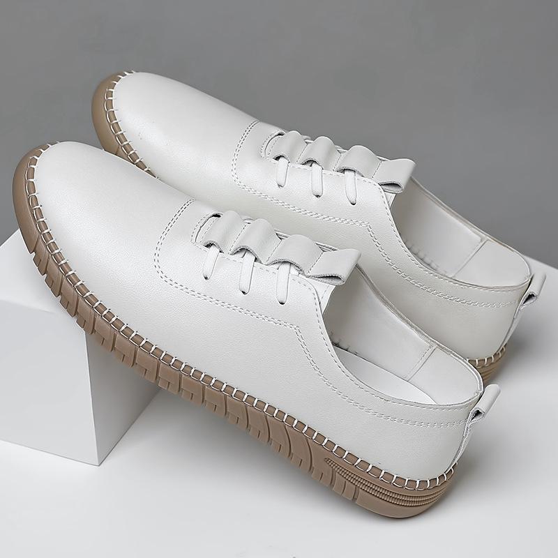 

Маленькие белые туфли мужские осенние новые универсальные повседневные туфли на одной педали кожаная мягкая подошва тонкие нескользящие для мужчин среднего возраста туфли Doudou 44 белый