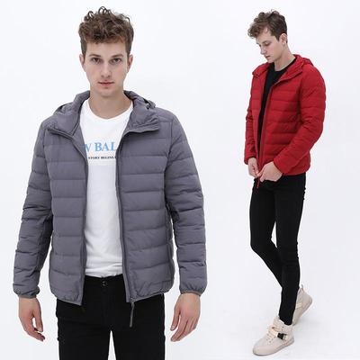 Herren Kapuzen-Leichtgewichtjacke mit weißer Entendaune - Nahtloses kurzes Design für Herbst/Winter