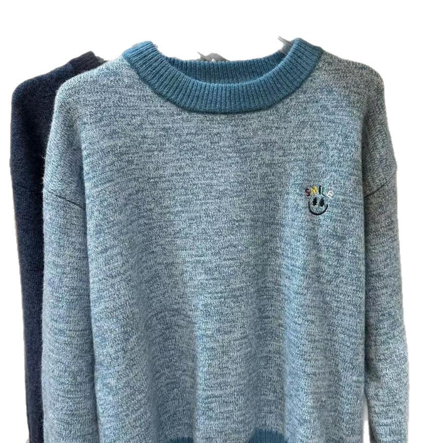 2026 Autumn Women's Korean Style Loose Color Block Knit Sweater