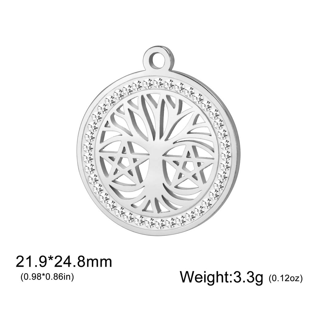 Xiaomi 3pcs/lot Amulet Tree of Life Round Clear Zircon Pendant Stainless Steel Gold Color Charms for Necklace Earring Jewelry Making
