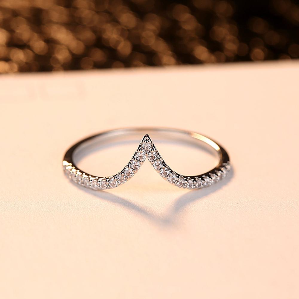 1 Pc Copper Inlaid Zircon V-shaped Ring Women's Simple Fashion Versatile Accessories Ring Daily Wear