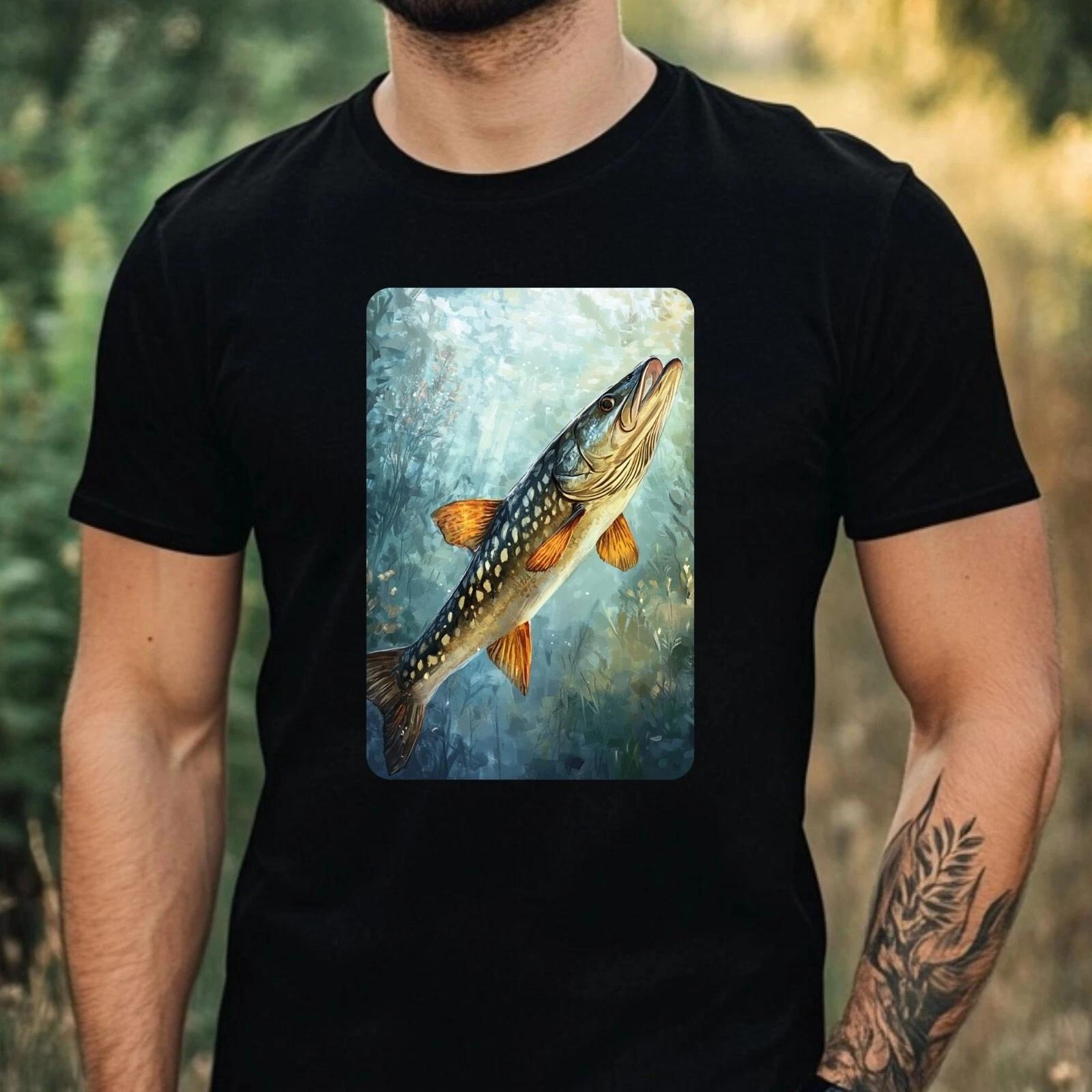 T-Shirt Herren Hecht Fischart Motiv Baumwolle Größe XS bis 5XL XXXXL