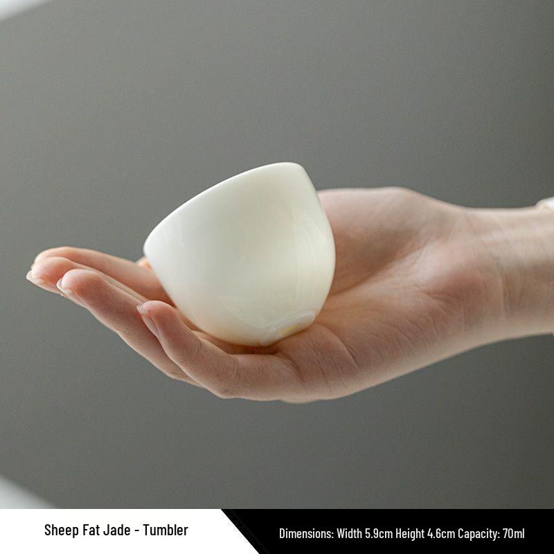 Premium Mutton Fat Jade Ceramic Gongfu Tea Set - Aroma Tasting Cup with Coaster, Customizable for Guests