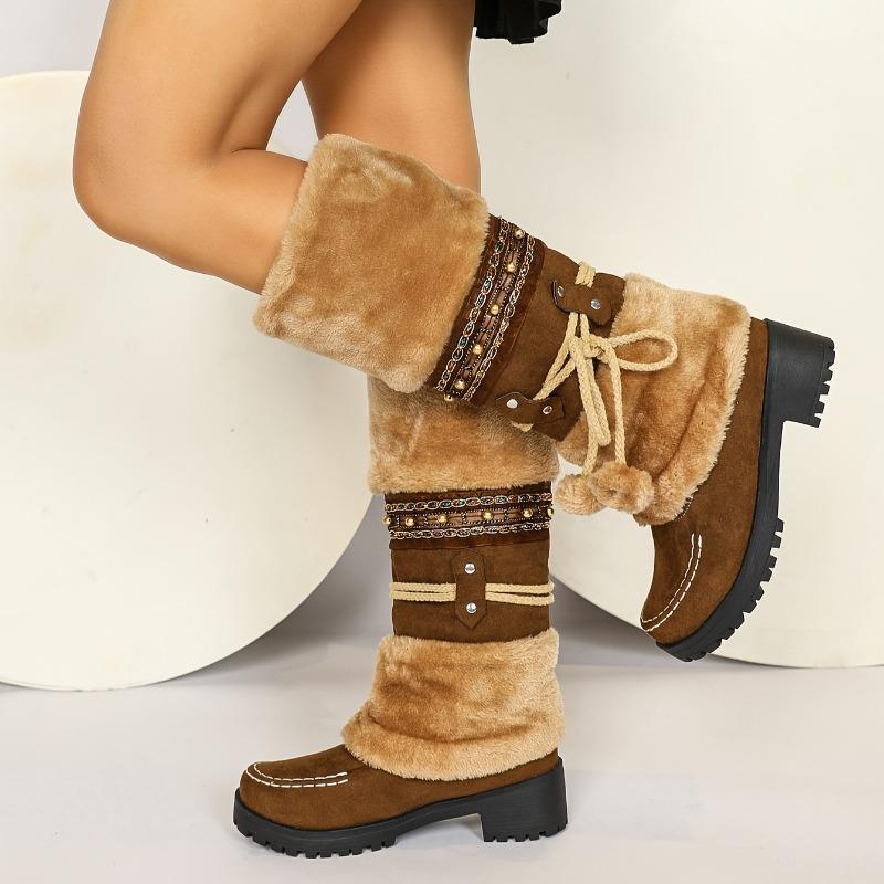 Damen Winter Pelzige Rutschfeste Plateau-Sneaker/Stiefel - Dicke Plateau-Höhenerhöhung
