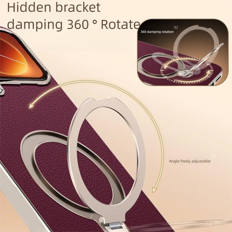 Premium Magnetic Vegan Leather Hidden Stand Cover for Xiaomi 17 Pro Max Case 360 Rotatable Metal Bracket Plating Frame