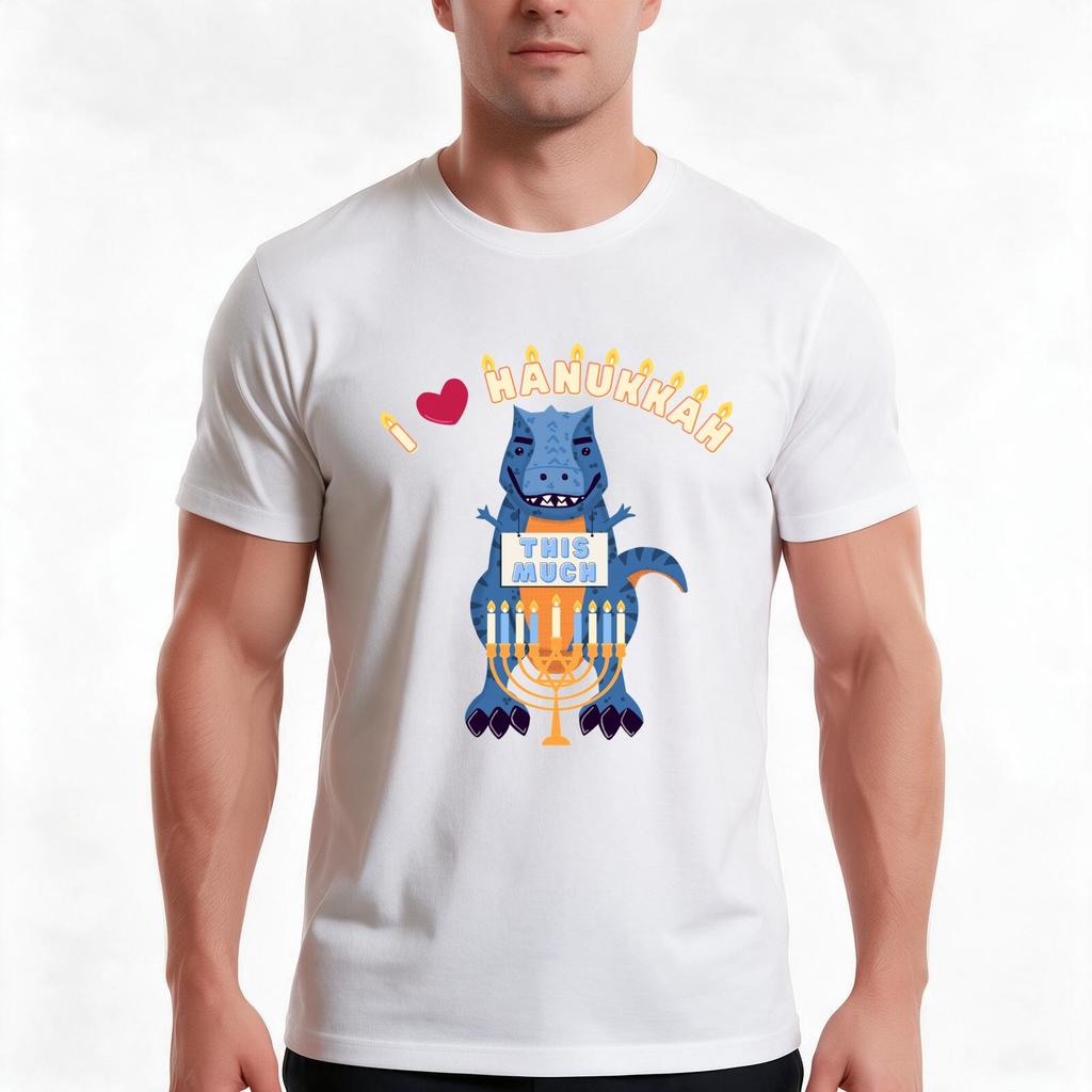 Rex Loves Hanukkah Tshirt Summer Casual Cotton Tee Oversized Streetwear Tops Vintage Graphic Print Loose Fit Short Sleeve